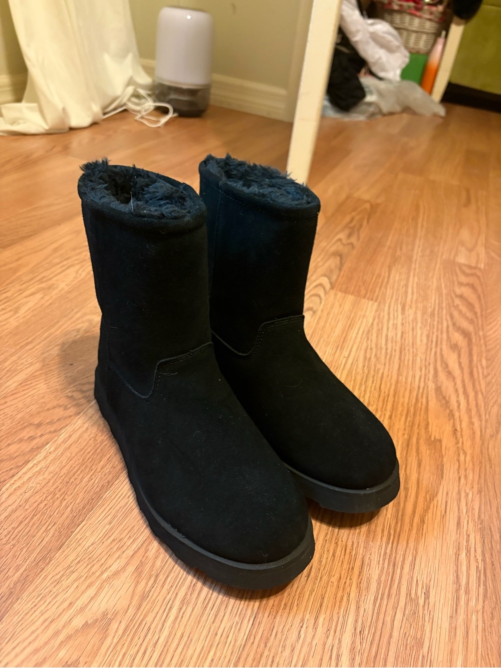 Time and Tru Black Faux Suede Cozy Ankle Boots